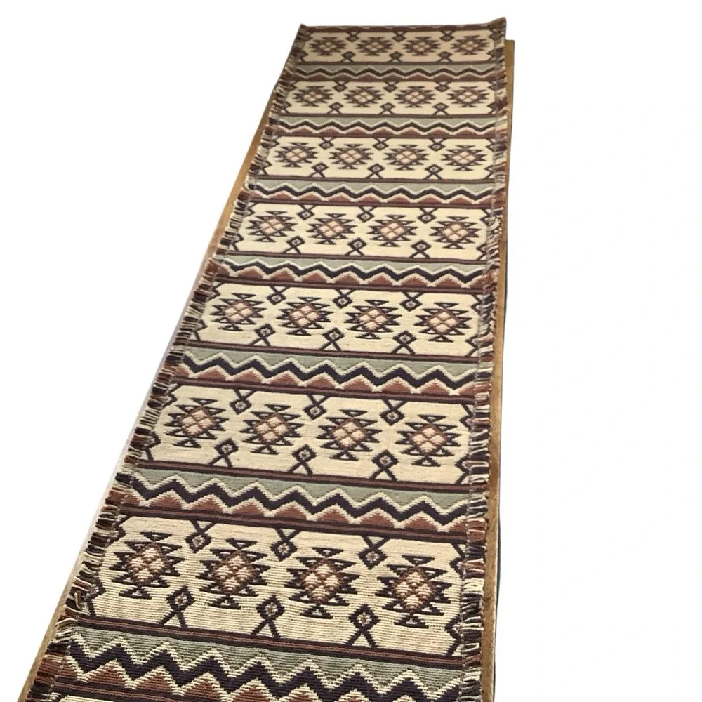 Vintage Aztec Tribal Geometric Woven Wool Table Runner Rug Tapestry 12x69